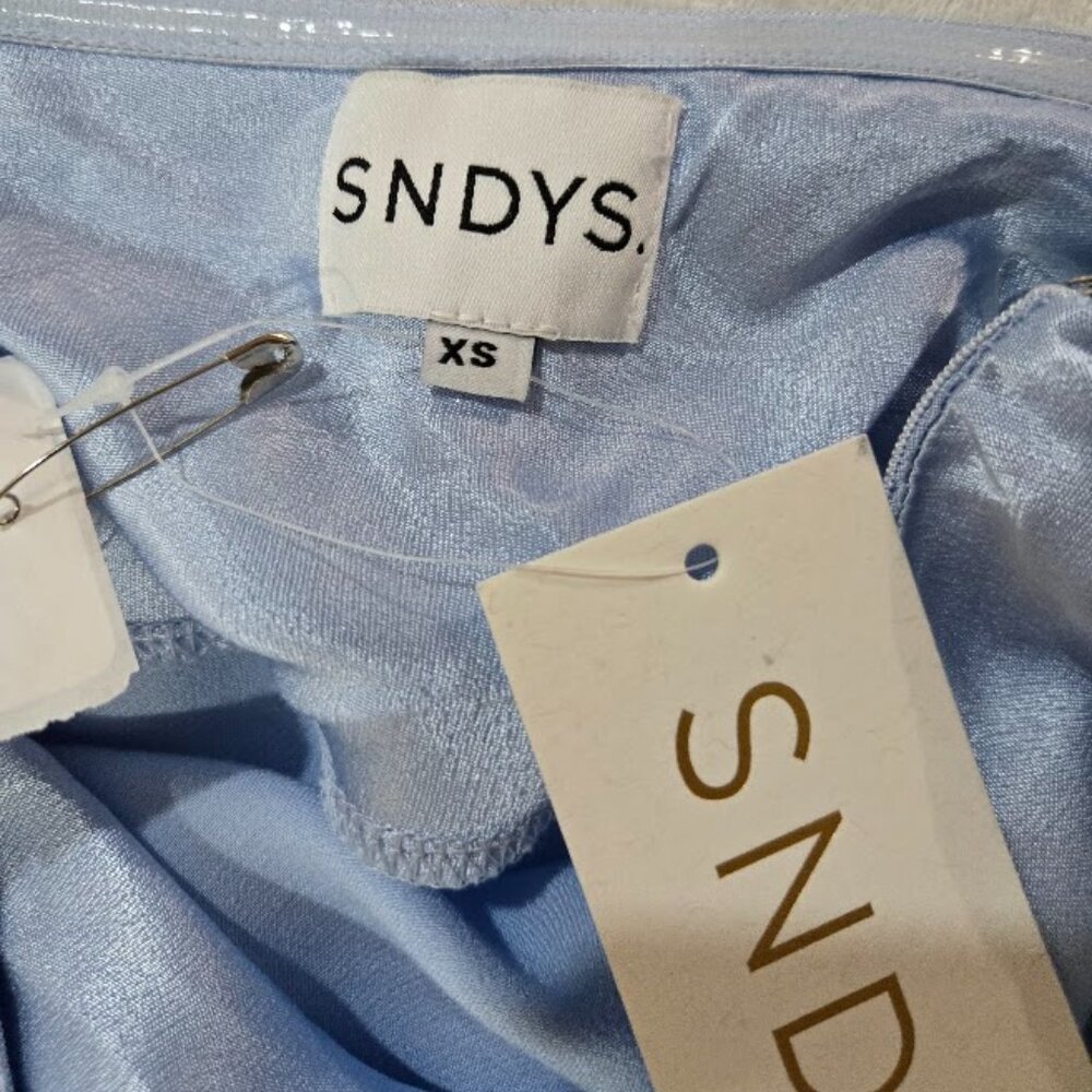 Strapless Satin Midi Dress in Pale Blue - Picture 7 of 11